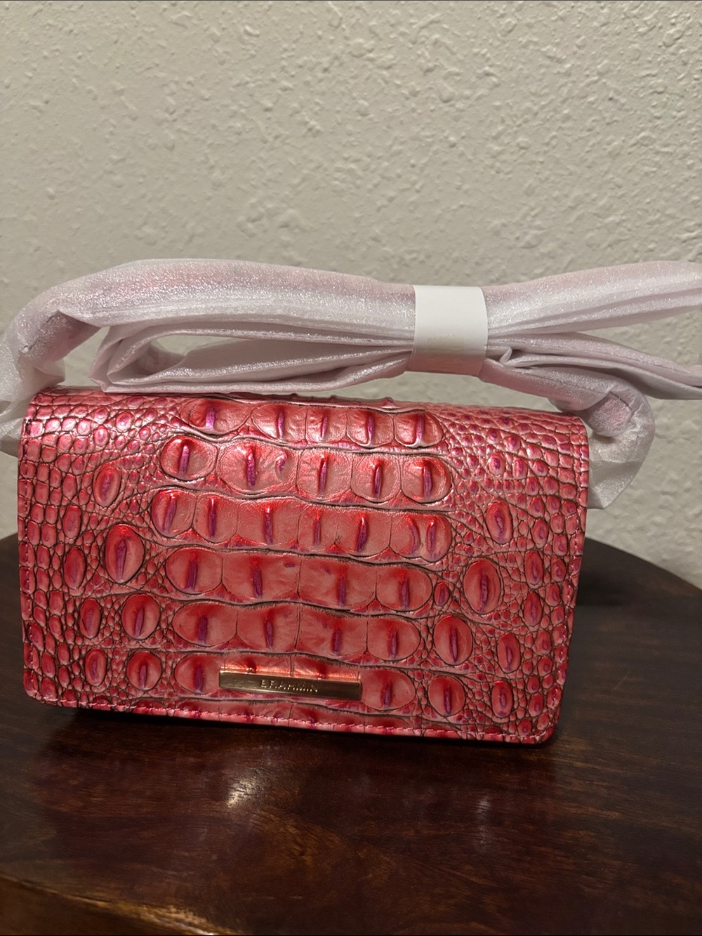 Women's Pink Croc-Embossed Shoulder Bag Brahmin